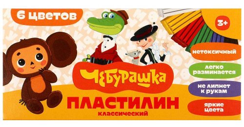 Мульти Арт Пластилин классический Чебурашка, 6 цветов