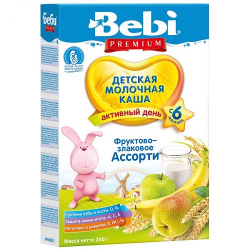 Беби каша premium / фруктово-злаковое ассорти с молоком / с 6 месяцев/ 250г.