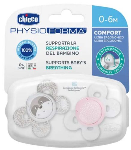 Chicco Пустышка силиконовая Physio Comfort, 0-6месяцев, 2 штуки / цвет розовый